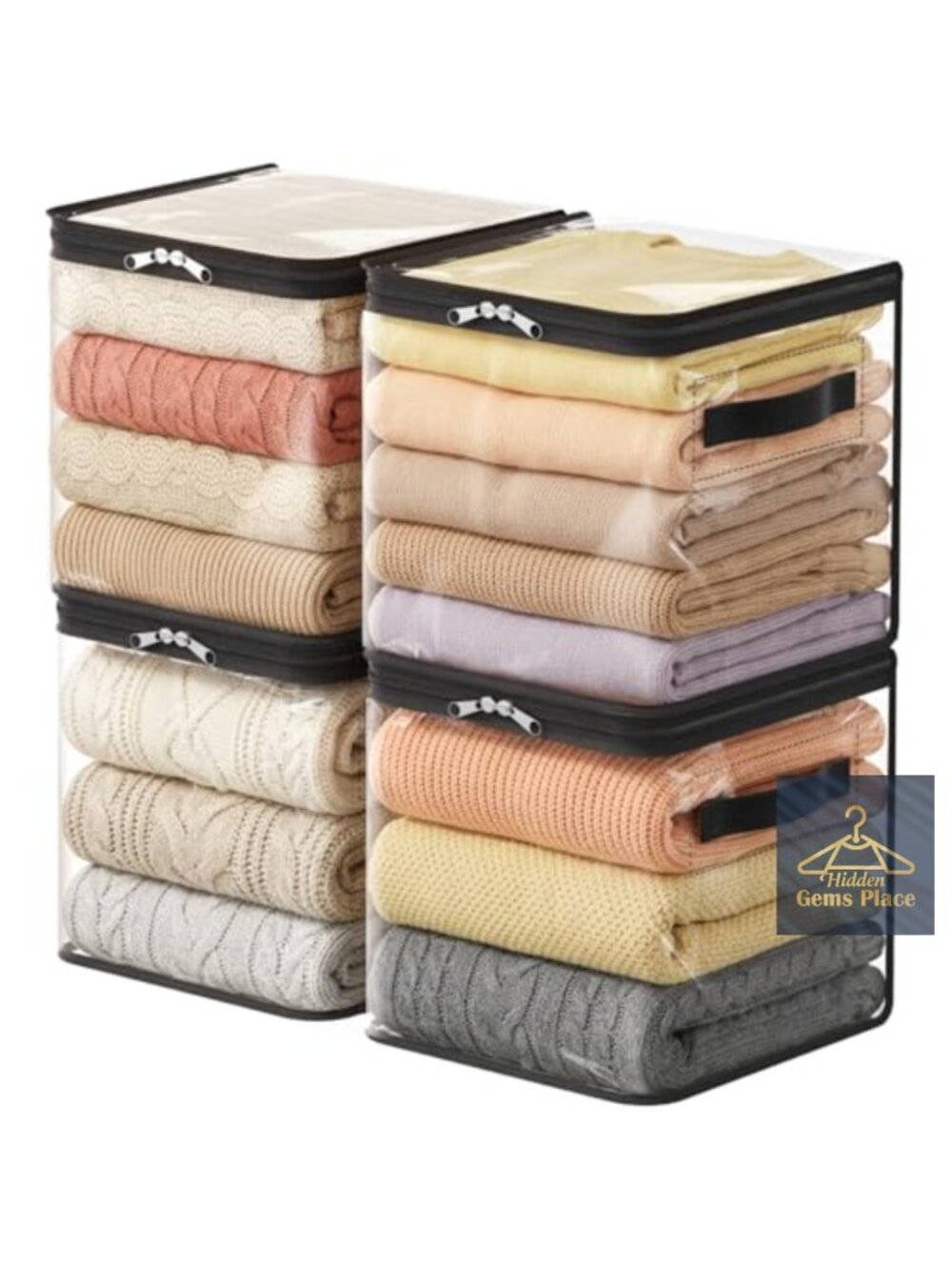 4 Pack Clear PVC Storage Bags 18L Zippered Foldable Sweater Organizer
